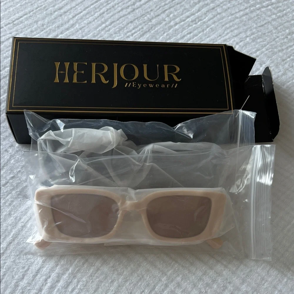 NIB/NWT • SET OF 2: Rectangular Sunglasses — Black & Cream with Gold Accents